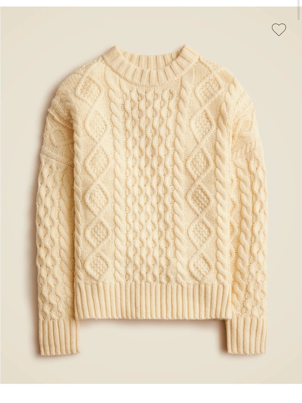 J. Crew Oversized Cream Cable Knit Crewneck Wool Blend Sweater Size S/M